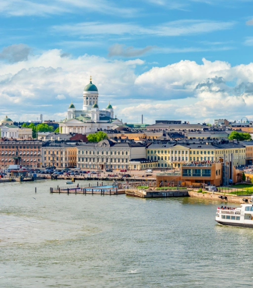 elsinki cityscape with Helsinki Cathedral and port, Finland